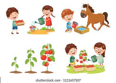 Vector Illustration Of Kid Farmer