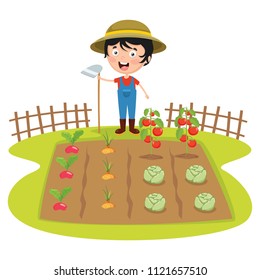 Vector Illustration Of Kid Farmer