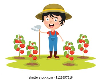 Vector Illustration Of Kid Farmer