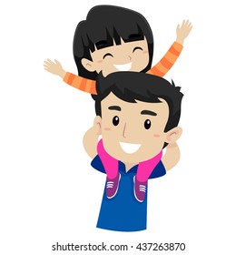 Vector Illustration of Kid and Father doing Piggy Back Ride