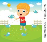 Vector Illustration Of A Kid Feeding Birds