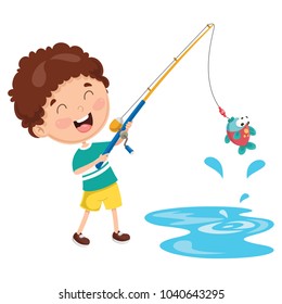 Vector Illustration Of A Kid Fishing