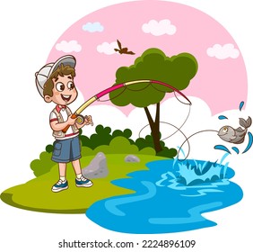 Vector Illustration Of A Kid Fishing