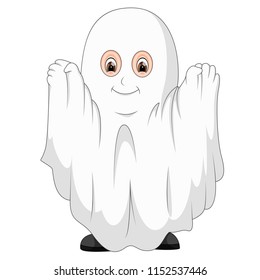 vector illustration of kid in a ghost costume