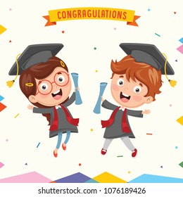 Vector Illustration Of Kid Graduating