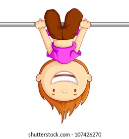 vector illustration of kid hanging against white background