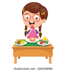 Vector Illustration Of Kid Having Breakfast
