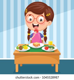 Vector Illustration Of Kid Having Breakfast