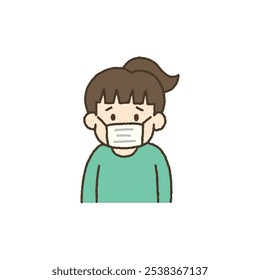 Vector illustration of kid having a cold and wearing face mask