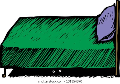 Vector illustration of kid hiding under bed