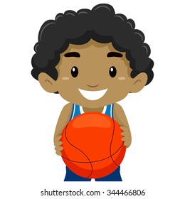 Vector Illustration Of A Kid Holding A Ball