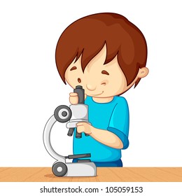 Vector Illustration Of Kid Looking In Microscope