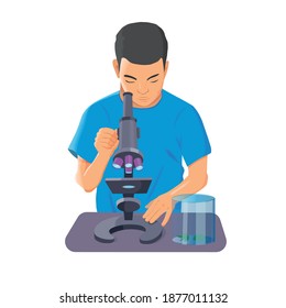 vector illustration of kid looking in microscope on white background - Powered by Shutterstock - Get 15% off with code: PIKWIZARD15