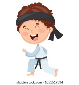 Vector Illustration Of Kid Making Karate