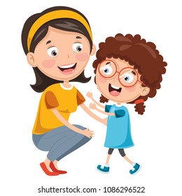 Vector Illustration Of Kid With Mother