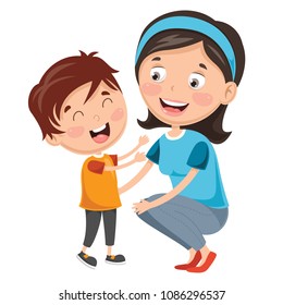 Vector Illustration Of Kid With Mother