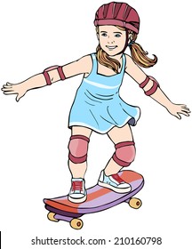 Vector illustration, kid on skateboard, cartoon concept, white background.