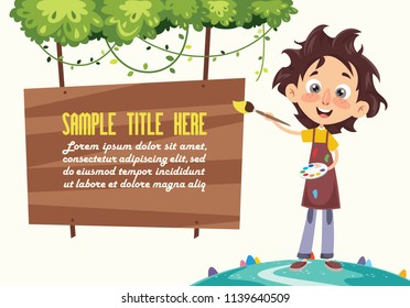 Vector Illustration Of A Kid Painting