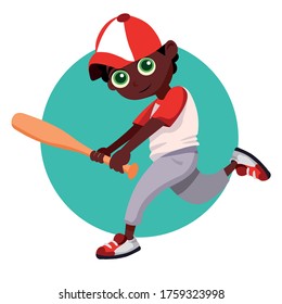 Ilustración vectorial de un niño jugando béisbol. Ilustración de un jugador de béisbol infantil de fondo blanco.