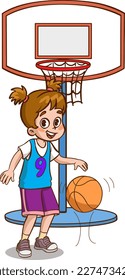 Vector Illustration Of Kid Playing Basketball