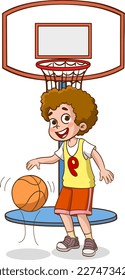 Vector Illustration Of Kid Playing Basketball