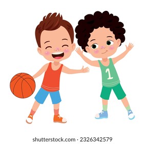 Vector Illustration Of Kid Playing Basketball