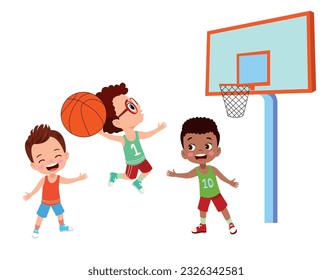 Vector Illustration Of Kid Playing Basketball