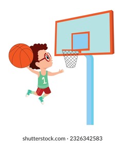 Vector Illustration Of Kid Playing Basketball