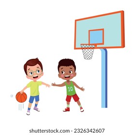 Ilustración Vectorial De Niños Jugando Baloncesto