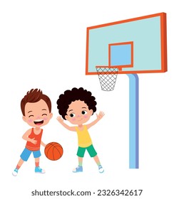 Vector Illustration Of Kid Playing Basketball