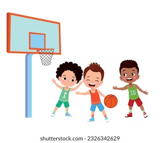 Vector Illustration Of Kid Playing Basketball