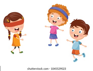 Vector Illustration Of Kid Playing Blind Mans Buff