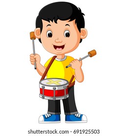 vector illustration of Kid Playing with a Drum