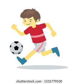 vector illustration kid playing foot ball alone