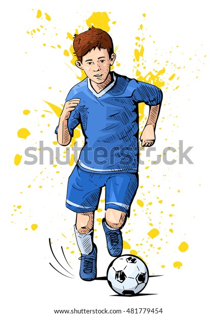 サッカーをしている子供のベクターイラスト 美しいスポーツをテーマにしたポスター ボールを持って走る少年 夏のスポーツ 健康的なライフスタイル サッカー ユース リーグ のベクター画像素材 ロイヤリティフリー