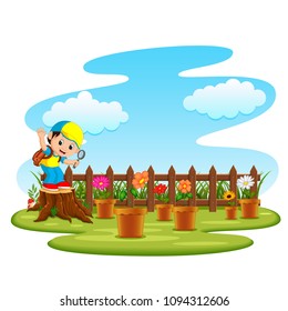 vector illustration of kid playing in the garden