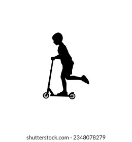 vector illustration of kid playing kickboard for icon,symbol or logo. silhouette of boy playing kickboard