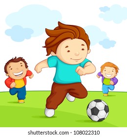 vector illustration of kid playing soccer in playground