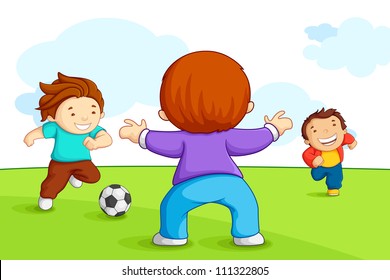 vector illustration of kid playing soccer in playground