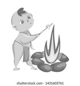 Vector illustration of kid and prehistoric logo. Set of kid and stones vector icon for stock.