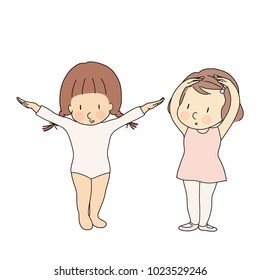Vector illustration of kid professions, gymnastic & ballerina. What I want to be when grow up. Children occupations costume. Childhood development, education concept. Cartoon character drawing.