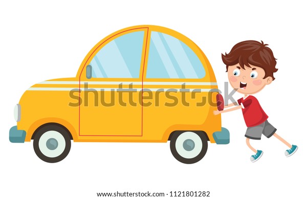 Vector Illustration Of\
Kid Pushing Car