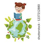 Vector Illustration Of Kid Reading Book