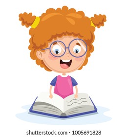 Vector Illustration Of Kid Reading Book