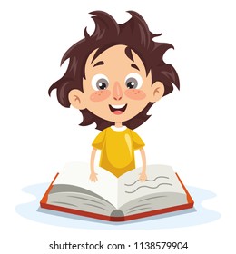 Vector Illustration Of Kid Reading Book