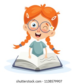 Vector Illustration Of Kid Reading Book