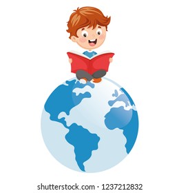 Vector Illustration Of Kid Reading Book