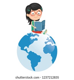 Vector Illustration Of Kid Reading Book