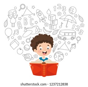 Vector Illustration Of Kid Reading Book