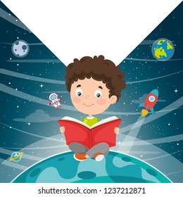 Vector Illustration Of Kid Reading Book